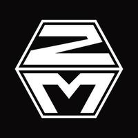 monograma del logotipo zm con plantilla de diseño de forma hexagonal hacia arriba y hacia abajo vector