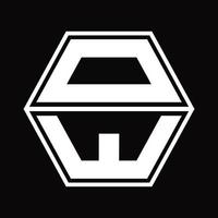 OW Logo monogram with hexagon shape up and down design template vector