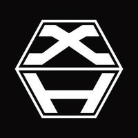 XH Logo monogram with hexagon shape up and down design template vector