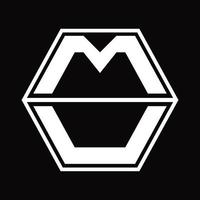 MU Logo monogram with hexagon shape up and down design template vector