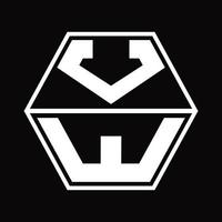 Monograma del logotipo vw con plantilla de diseño de forma hexagonal hacia arriba y hacia abajo vector