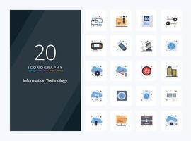 20 iconos de color plano de tecnología de la información para la presentación vector