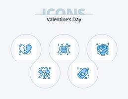 día de san valentín icono azul paquete 5 diseño de iconos. amar. ramo. roto. mujer. romance vector