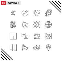 User Interface Pack of 16 Basic Outlines of lantern marketing direction credit card Editable Vector Design Elements