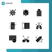 Modern Set of 9 Solid Glyphs Pictograph of cancer vacation full travel navigation Editable Vector Design Elements