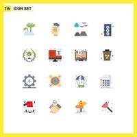 16 Universal Flat Color Signs Symbols of day hardware skill graphic card travel Editable Pack of Creative Vector Design Elements