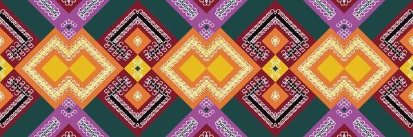 The ethnic design drawing is colorful. traditional patterned wallpaper It is a pattern created by combining geometric shapes. Design for print. Using in the fashion industry. vector