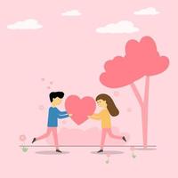 Vector illustration lover couple giving heart together happiness emotion romantic valentine'day concept