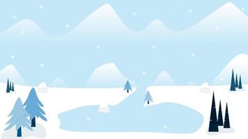 lago en montaña nieve congelada invierno naturaleza ilustración vector feliz navidad concepto