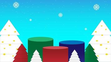 Podium shape minimal mock up with christmas tree blue background,Abstract mock up snow winter vector