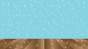 Snowfall with star light blur with wood floor for show product 3d vector abstract blue background