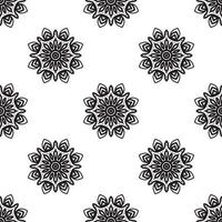 Mandala flower Black and white Seamless Pattern. Seamless Abstract Tribal Monochrome Pattern. Hand Drawn Ethnic Texture. Vector Illustration.