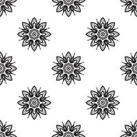 Simple mandala Black and white Seamless Pattern. Hand-drawn background. Islam, Arabic, Indian, and ottoman motifs. Perfect for printing on fabric or paper. vector