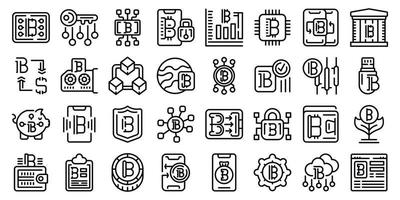 Bitcoin wallet icons set outline vector. Money wallet vector