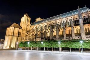 Bourges Cathedral, Roman Catholic church located in Bourges, France at night. It is dedicated to Saint Stephen and is the seat of the Archbishop of Bourges. photo