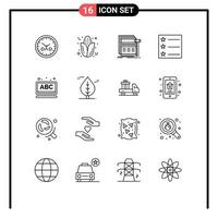 16 Universal Outlines Set for Web and Mobile Applications online abc internet list wireframe Editable Vector Design Elements