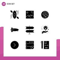 Group of 9 Solid Glyphs Signs and Symbols for pointer direction dish vehicles plane Editable Vector Design Elements