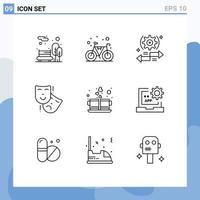 Pictogram Set of 9 Simple Outlines of coffee persona setting masks right Editable Vector Design Elements