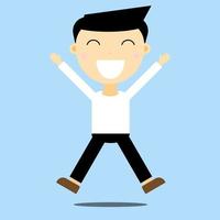 Cheerful man jumping with happiness isolated blue background vector