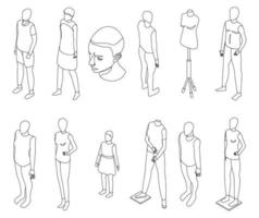 Mannequin icons set vector outline