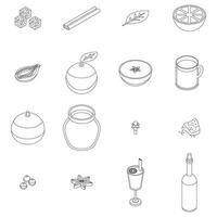 Mulled wine icons set vector outline