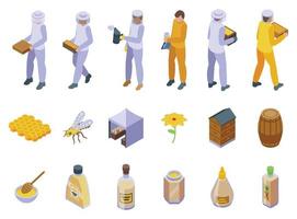 Apiarist icons set isometric vector. Bee man vector