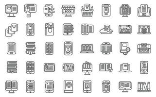 Online bookstore icons set outline vector. Open book vector