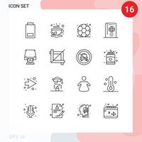 16 Universal Outlines Set for Web and Mobile Applications dvd tourist tea summer holiday Editable Vector Design Elements
