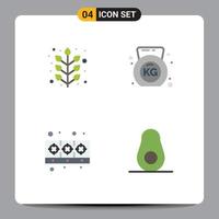 grupo de 4 iconos planos modernos para plantas de alimentos de otoño gimnasio aguacate elementos de diseño vectorial editables vector