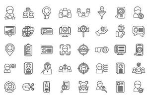 Know your client icons set outline vector. Card cms vector