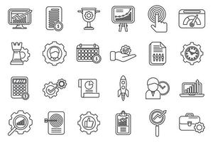 Performance management icons set outline vector. People study vector