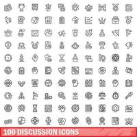 100 discussion icons set, outline style vector
