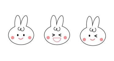 Set of facial expression rabbit cartoon. Icon and emoticon. vector