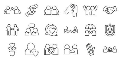 Trust relationship icons set outline vector. Fun friend vector