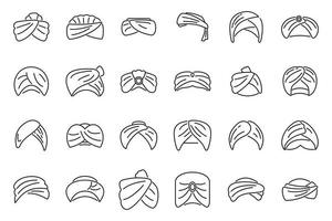 Arabic turban icons set outline vector. Arab hat vector