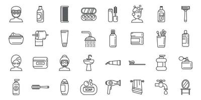 Morning treatments icons set outline vector. Care shave vector