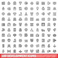 100 development icons set, outline style vector