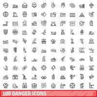 100 danger icons set, outline style vector