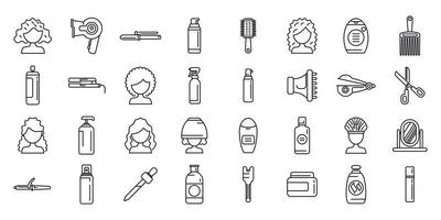 Curly hair care icons set outline vector. Hair dandruff vector