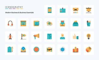 25 Modern Business And Business Essentials Flat color icon pack vector