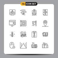 Modern Set of 16 Outlines Pictograph of money strategy public process corporate Editable Vector Design Elements