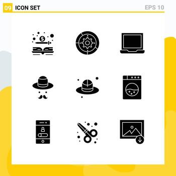 conjunto de pictogramas de 9 glifos sólidos simples de proceso de ala del padre elementos de diseño vectorial editables de preferencia de avatar vector