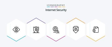 Internet Security 25 Line icon pack including file. web security. search. shield. internet vector