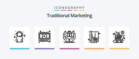 paquete de iconos de la línea 5 de marketing tradicional que incluye el mercado. Plomo. las manos. soporte. Servicio al Cliente. diseño de iconos creativos vector