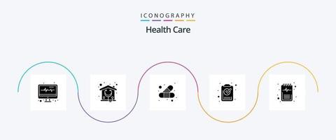 Health Care Glyph 5 Icon Pack Including health. ok. aid. list. discharge vector