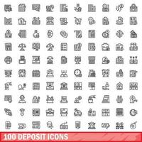 100 deposit icons set, outline style vector