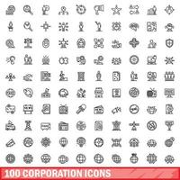 100 corporation icons set, outline style vector