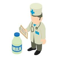 Healthy eating icon isometric vector. Man nutritionist doctor and milk bottle vector