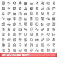 100 assistant icons set, outline style vector