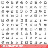 100 activity icons set, outline style vector
